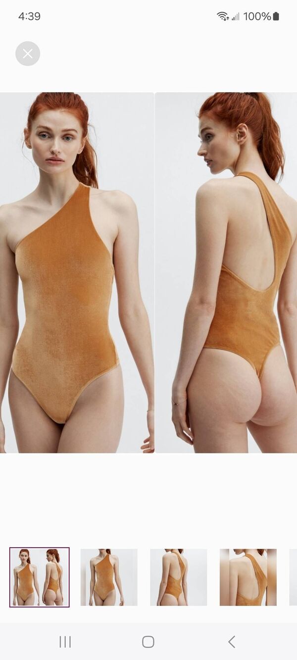 New Large Fabletics Light Honey Gigi Velour Thong Bodysuit One Shoulder NWT